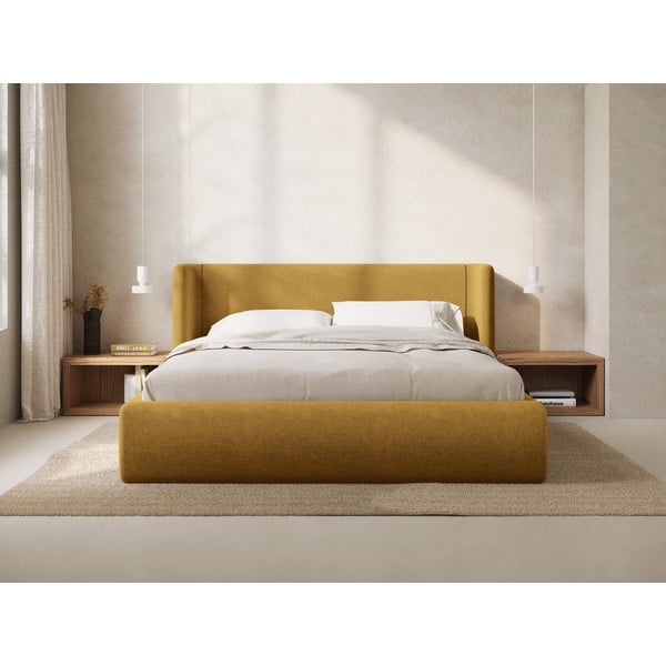 Letto matrimoniale imbottito color senape con contenitore con rete inclusa 180x200 cm Jason – Windsor & Co Sofas-image-1