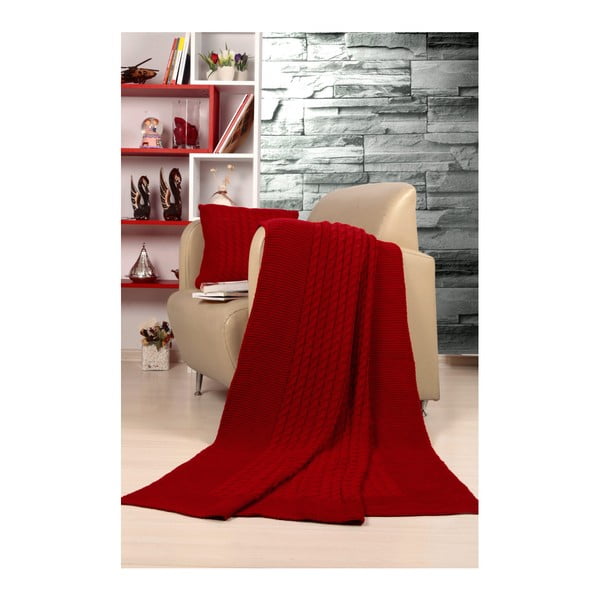 Set červeného přehozu a polštáře Kate Louise Tricot Blanket Set Sultan