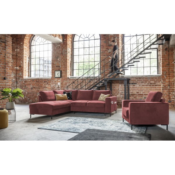 Divano letto angolare in velluto rosa (angolo sinistro) Lofty Lilly - Miuform-image-1