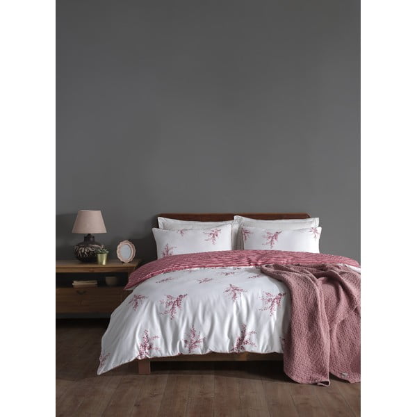Set copripiumino e federa bianco/rosa in cotone renforcé per letto matrimoniale ed esteso 240x220 cm Breeze Floral – Mila Home Luxury-image-1