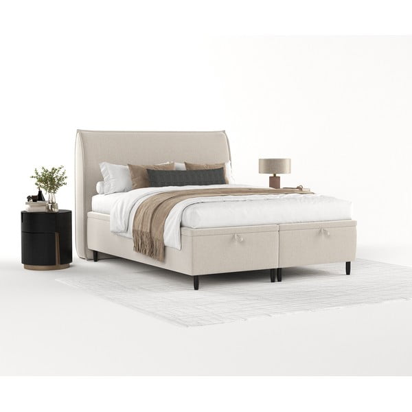 Letto matrimoniale imbottito beige con contenitore 160x200 cm Pearl - Maison de Rêve-image-2