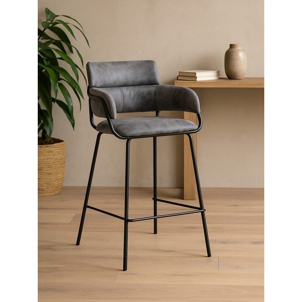 Sgabello da bar nero/grigio imbottito Tamzin – Premier Housewares-image-1