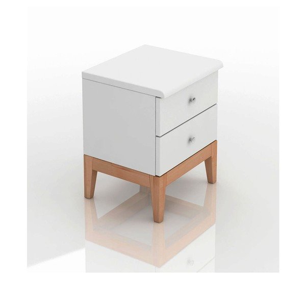 Comodino in legno di pino bianco con 2 cassetti Livia, altezza 54 cm - Skandica-image-3