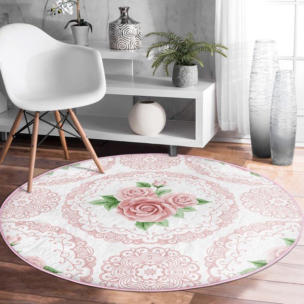 Tappeto rotondo lavabile rosa chiaro adatto per aspirapolvere robot ø 120 cm Comfort - Mila Home-image-1