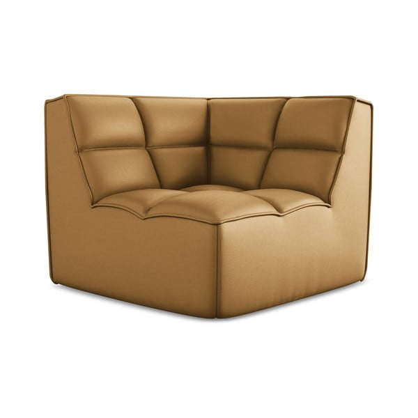 Parte divano componibile marrone cognac con rivestimento in finta pelle Kalai – Makamii-image-2