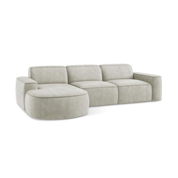 Divano angolare color crema (con penisola a sinistra/con chaise lounge) con rivestimento in ciniglia Omao – Makamii-image-4