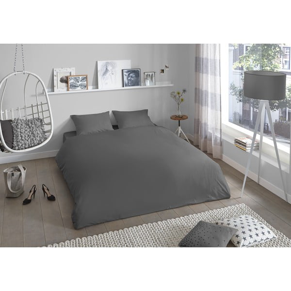 Biancheria da letto matrimoniale in cotone grigio versal, 200 x 220 cm Uni - Good Morning-image-1