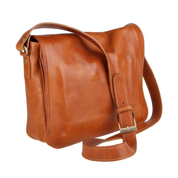 Borsa a tracolla in pelle marrone cognac Norma - Chicca Borse