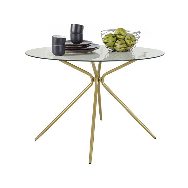 Tavolo da pranzo rotondo color oro con piano in vetro ø 110 cm Silvie - Støraa-image-2