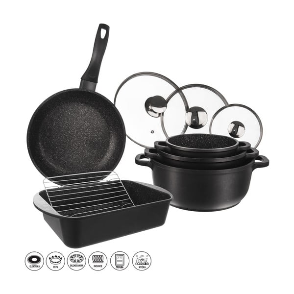 Set di pentole in alluminio da 5 pezzi con 3 coperchi e una griglia Grande - Orion-image-2