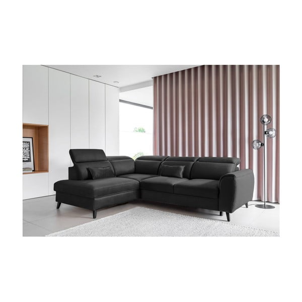 Divano angolare grigio scuro allungabile/con contenitore (con penisola a destra/a L) e rivestimento in velluto Noble – ELTAP-image-1