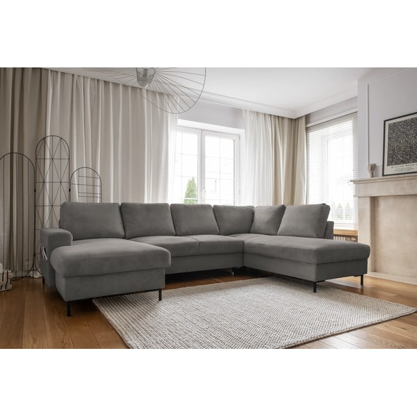 Divano letto in velluto a coste grigio (angolo destro) Lofty Lilly - Miuform-image-3