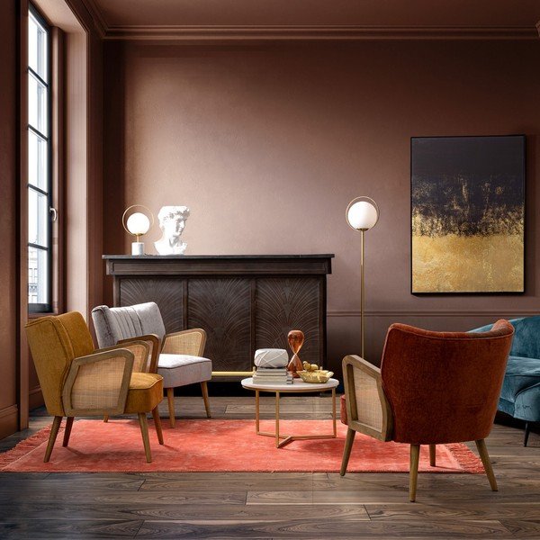 Poltrona color senape con rivestimento in velluto Virna – Bizzotto-image-1