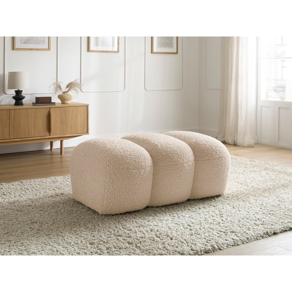 Poggiapiedi beige con rivestimento in bouclé Hippolyte – Bobochic Paris-image-1