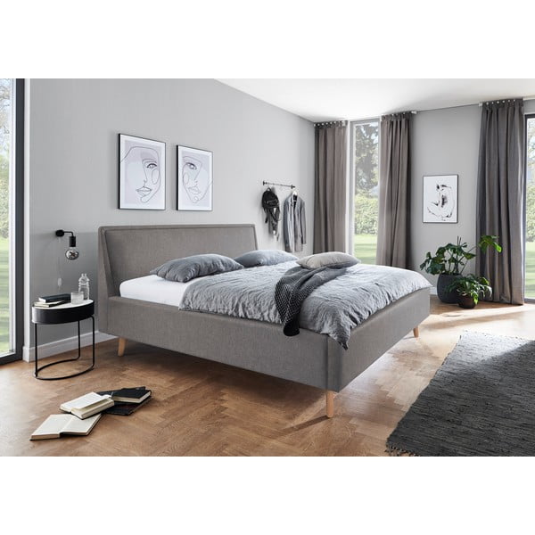 Letto matrimoniale imbottito grigio chiaro con contenitore con rete inclusa 180x200 cm Frieda – Meise Möbel-image-1
