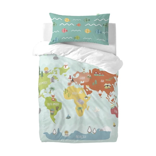 Biancheria da letto per bambini in puro cotone Happynois , 115 x 145 cm World Map - Mr. Fox