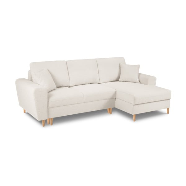 Divano angolare beige allungabile e con contenitore (con penisola a destra/con chaise lounge) con rivestimento in bouclé Kyoto – Cosmopolitan Design-image-1