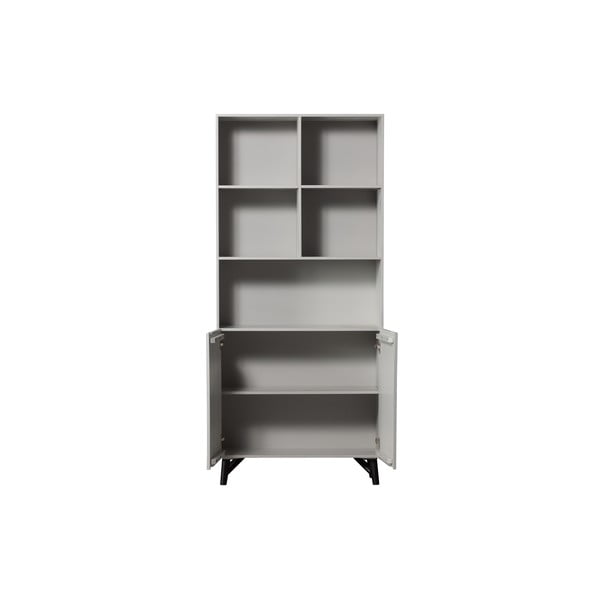 Libreria grigio chiaro in mango massiccio 90x200x37 cm Carved – WOOOD-image-2