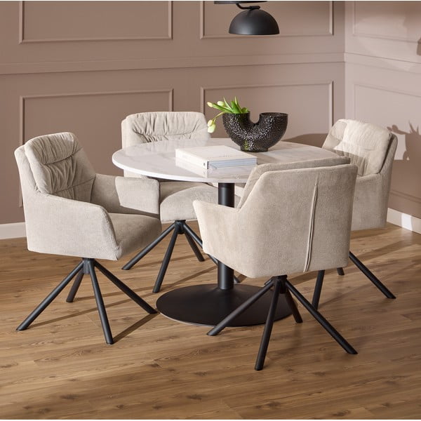 Sedia da pranzo beige in imbottito con braccioli Alonso – Actona-image-1