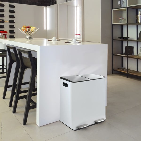 Cestino per la spazzatura bianco opaco in acciaio per raccolta differenziata/con pedale 2x20 l   Aliya – Spirella-image-1