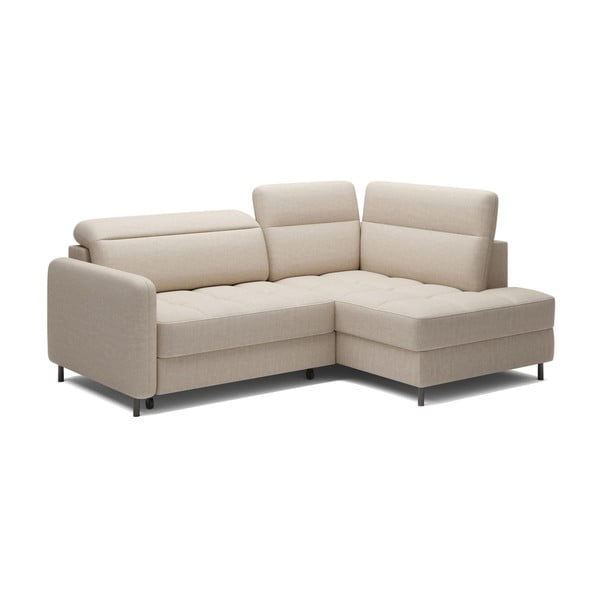 Divano angolare beige allungabile/con contenitore (con penisola a destra/a L) e rivestimento in velluto Barea – ELTAP-image-2