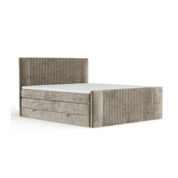 Letto boxspring marrone chiaro con contenitore 200x200 cm Bergamo – Maison de Rêve