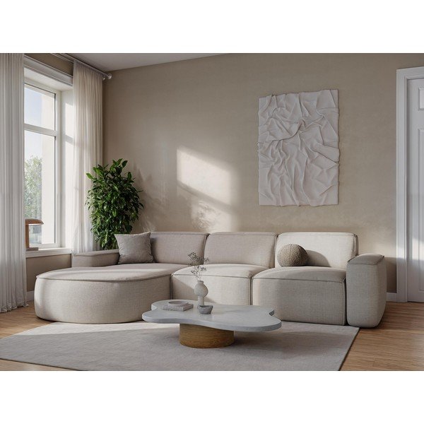 Divano beige con rivestimento in ciniglia 244 cm Omao – Makamii-image-1