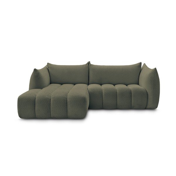 Divano angolare verde (con penisola a sinistra/con chaise lounge) con rivestimento in bouclé Azra – Bobochic Paris