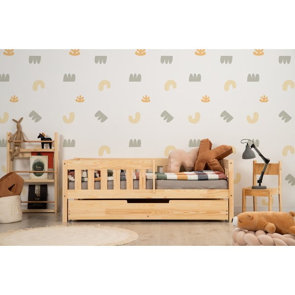 Letto da bambini estraibile di colore naturale con contenitore con rete inclusa 120x200 cm CP – Adeko