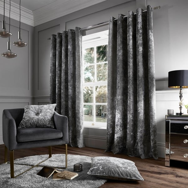 Tende grigie in set da 2 168x229 cm Crushed Velvet - Catherine Lansfield-image-1