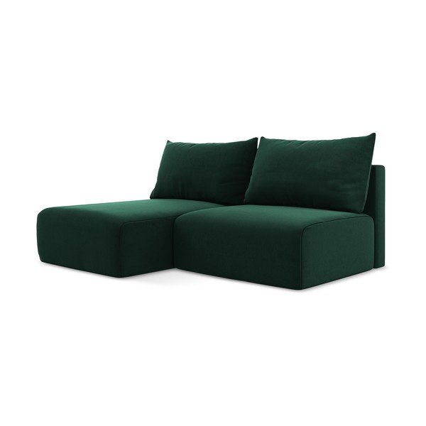 Divano angolare verde scuro allungabile/con contenitore (con penisola a sinistra/con chaise lounge) con rivestimento in velluto Kalena – Makamii-image-2