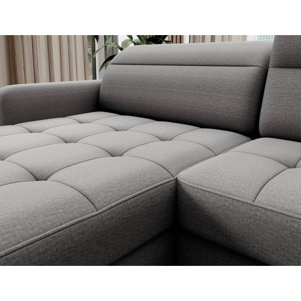 Divano angolare grigio chiaro allungabile/con contenitore (con penisola a destra/a U) e rivestimento in velluto Berrto – ELTAP-image-4