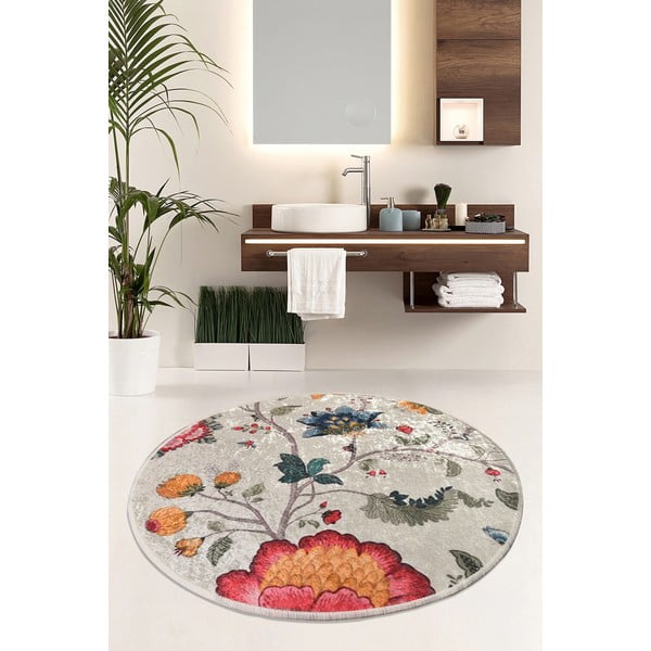 Tappetino per il bagno grigio in velluto ø 100 cm Vintage Flower – Foutastic-image-1