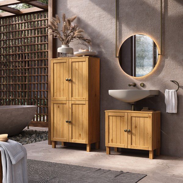 Mobile per bagno colore naturale chiaro in pino massiccio alto 62x125 cm Calle – Støraa-image-3