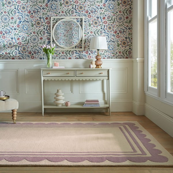 Tappeto in lana tessuto a mano di colore viola-naturale 120x170 cm Lois Scallop - Flair Rugs-image-1