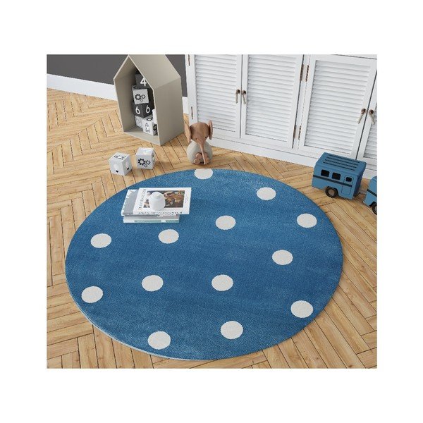 Tappeto rotondo blu a pois Blu, ø 100 cm - KICOTI-image-2