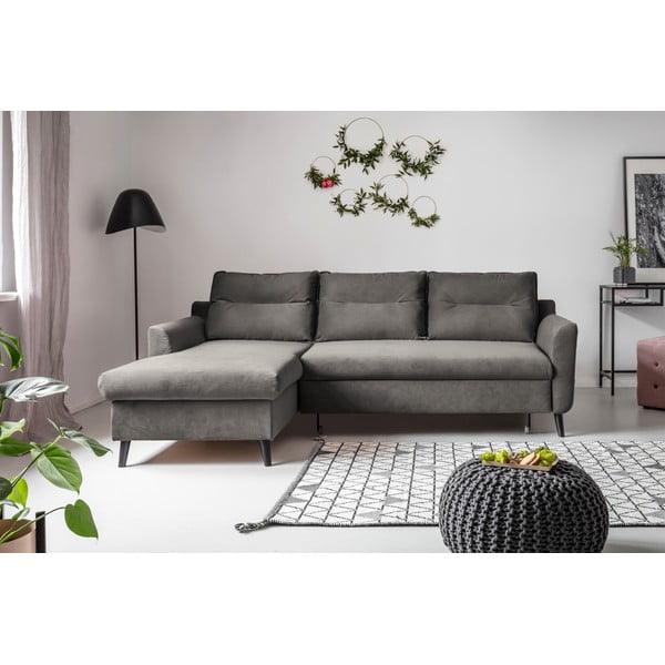 Divano letto angolare in velluto grigio scuro, angolo sinistro Stylish Stan - Miuform-image-1
