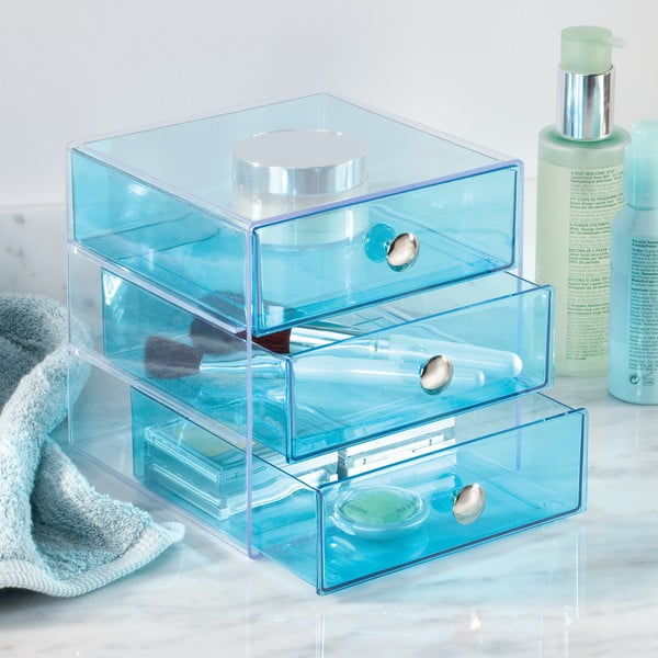 Organizer blu a 3 livelli con cassetti , 16,5 x 16,5 cm - iDesign