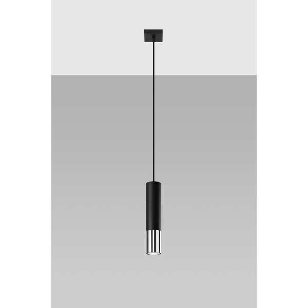 Lampadario nero/argentato in metallo ø 8 cm Longbot – Sollux-image-3
