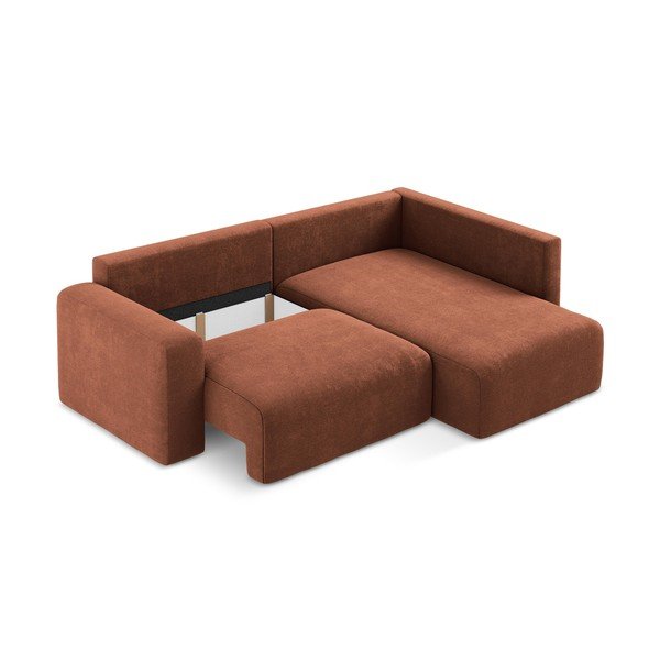 Divano angolare color terracotta allungabile/con contenitore (con penisola a destra/a L) con rivestimento in ciniglia Kona – Makamii-image-4