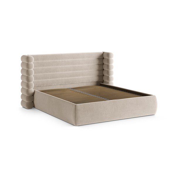 Letto matrimoniale imbottito beige con contenitore con rete inclusa 200x200 cm Mount – Micadoni -image-3