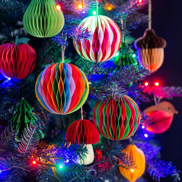 Decorazione per albero di natale in carta fatta a mano 10 cm Honeycomb Acorn – Sass & Belle-image-3