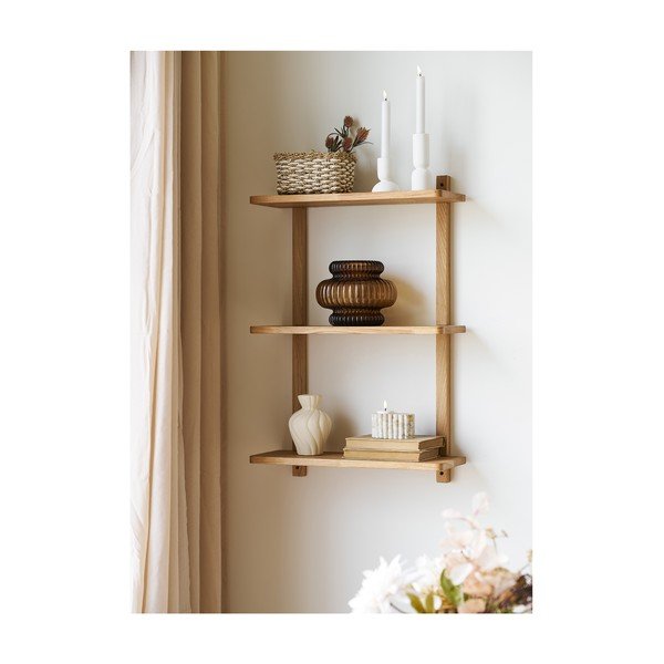 Mensola di colore naturale in rovere massiccio con ripiani multipli 20 cm Townsville – House Nordic-image-1