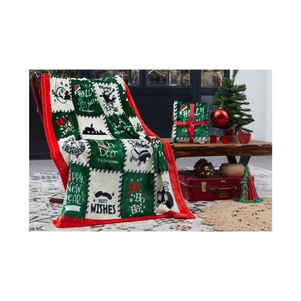 Coperta verde in micropile a tema natalizio 100x170 cm – Mila Home-image-1