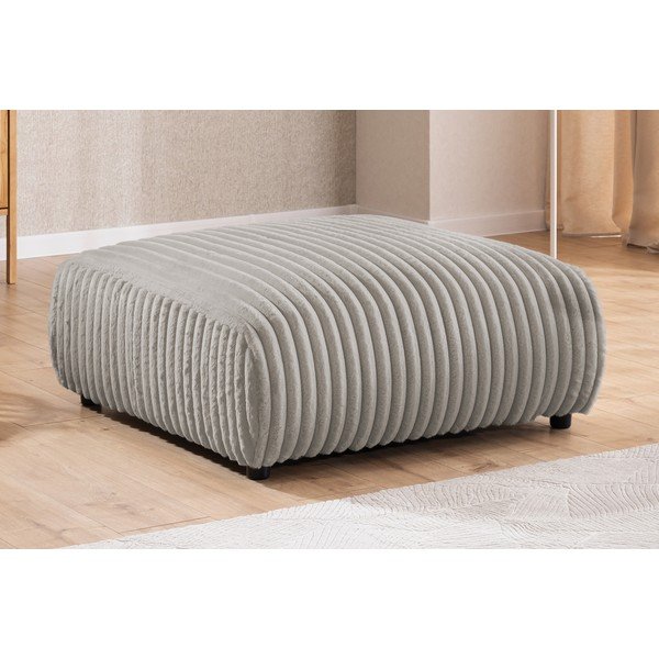 Poggiapiedi grigio chiaro con rivestimento in velluto a coste Justin – Ropez-image-4