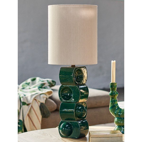 Lampada da tavolo verde/color crema in ceramica con paralume in tessuto (altezza totale 68 cm) Brady – Bloomingville-image-1