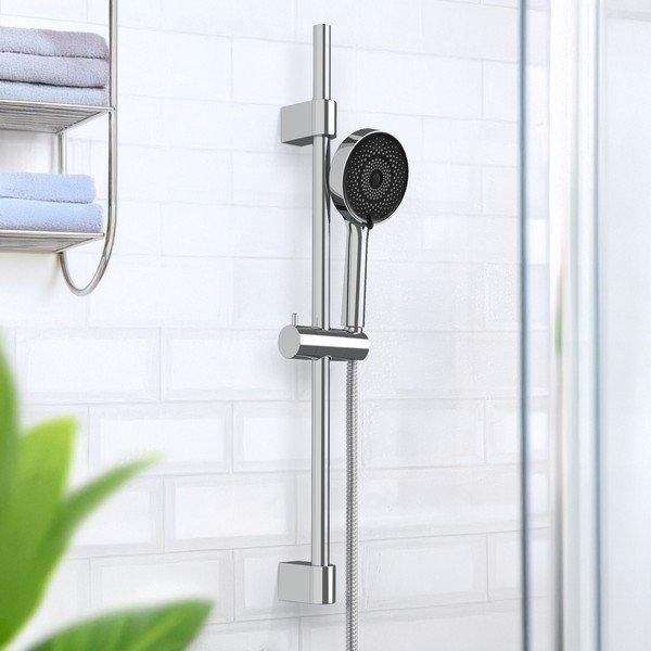 Set per doccia color argento lucido in acciaio inox con doccetta/con supporto scorrevole 70 cm Softwater – Wenko-image-1