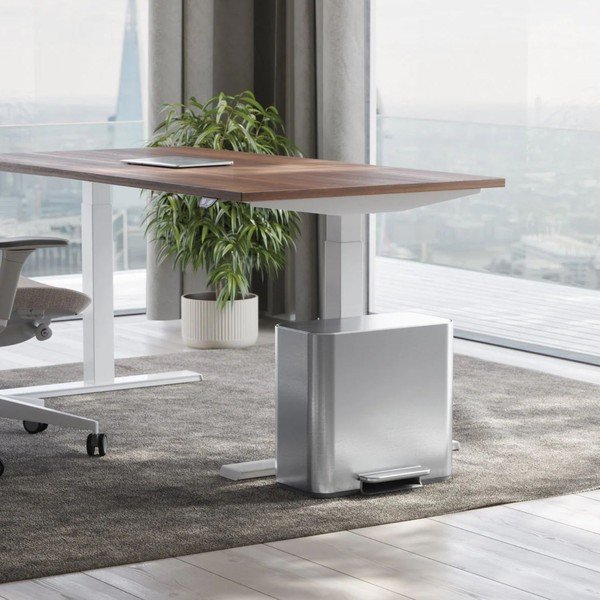 Cestino per la spazzatura color argento opaco in acciaio inox per raccolta differenziata/con pedale 15 l Dual Mini – simplehuman-image-2