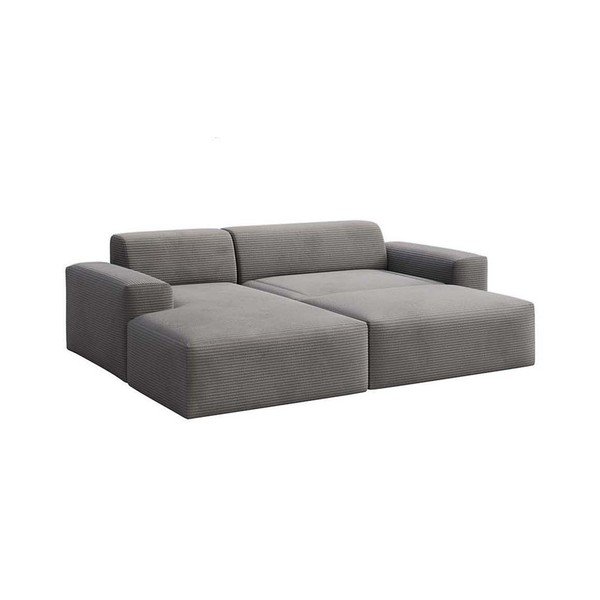 Divano angolare grigio allungabile e con contenitore (con penisola a sinistra e chaise lounge) rivestito in velluto a coste Villet – Rodier-image-4