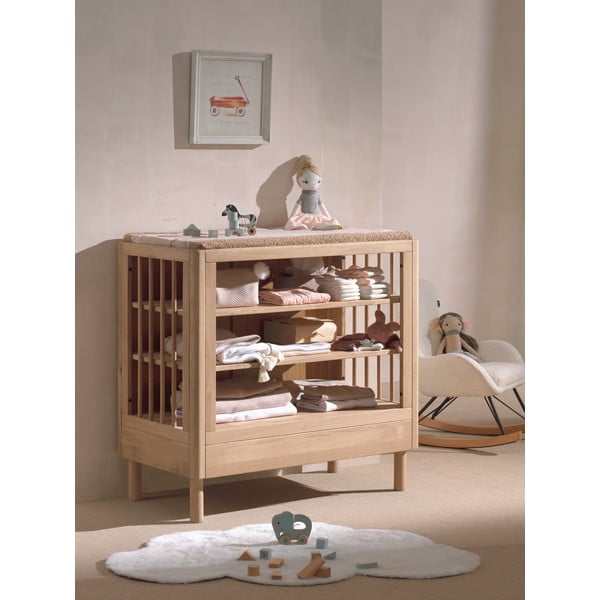 Cassettiera per bambini di colore naturale in rovere massiccio con fasciatoio 100x95x55 cm Forrest – Vipack-image-1